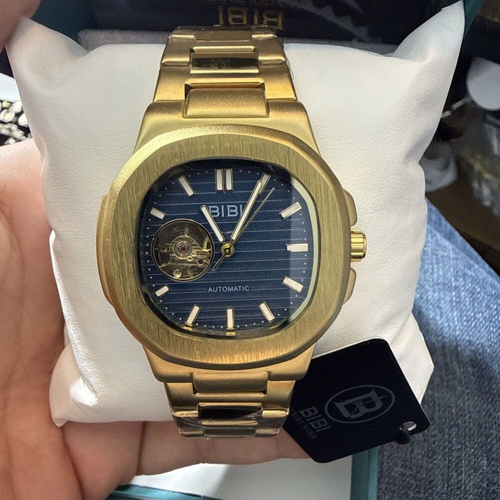 🔥 BIBI Luxury B0140 Automatic Skeleton Watch 🔥 Gold-Tone Stainless Steel Dial